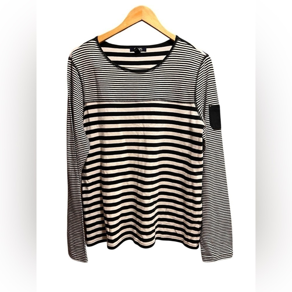Chaps Women's Black & White Striped Long Sleeve Shirt XL